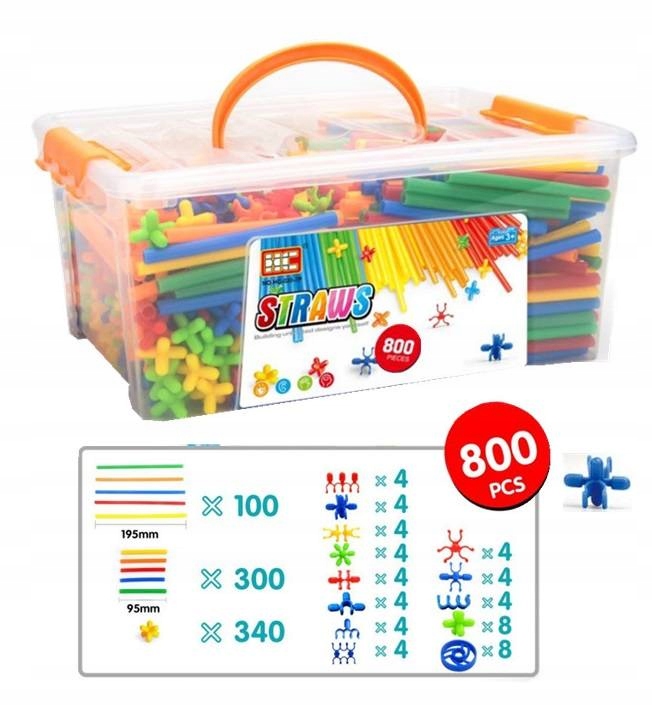 Klocki Konstrukcyjne Słomki Patyczki do Budowania Zestaw XL 800 elementów