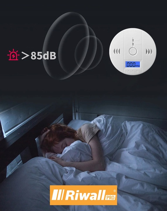 CZUJNIK CZUJKA CZADU TLENKU WĘGLA - CO- BEZPRZEWODOWY GŁOŚNY RIWALL RCC-01