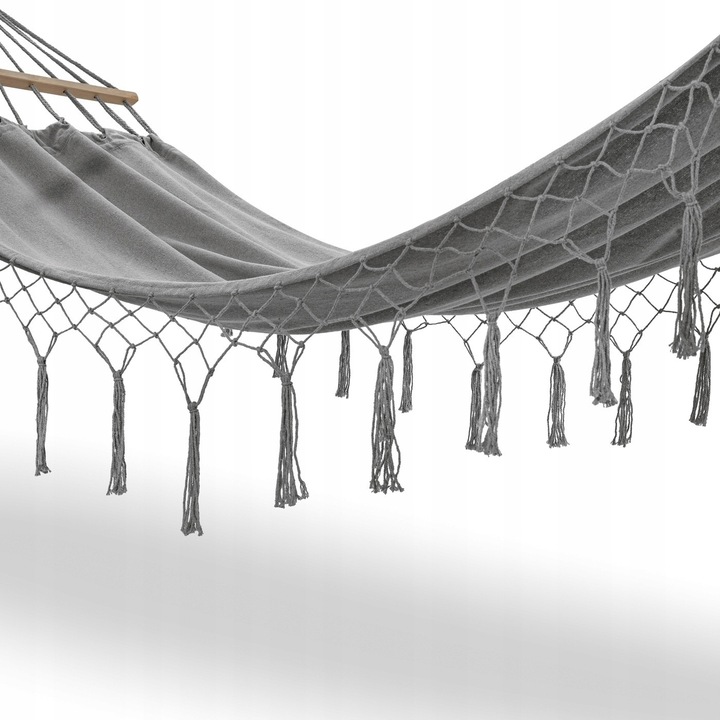 HAMAK OGRODOWY z DRĄŻKIEM fędzle BOHO huśtawka 120kg +TORBA LINY GRATIS