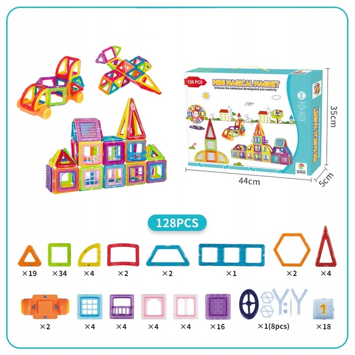 Klocki magnetyczne Picollo Klocki magnetyczne PANELE 128 szt.