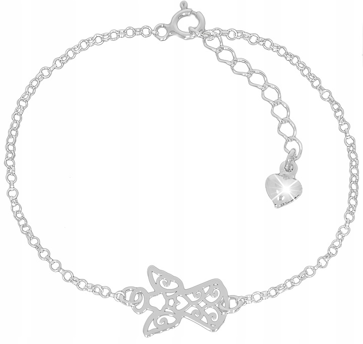 Srebrna bransoletka dla dziewczynki Anioł Serce 925 Komunia Chrzest prezent