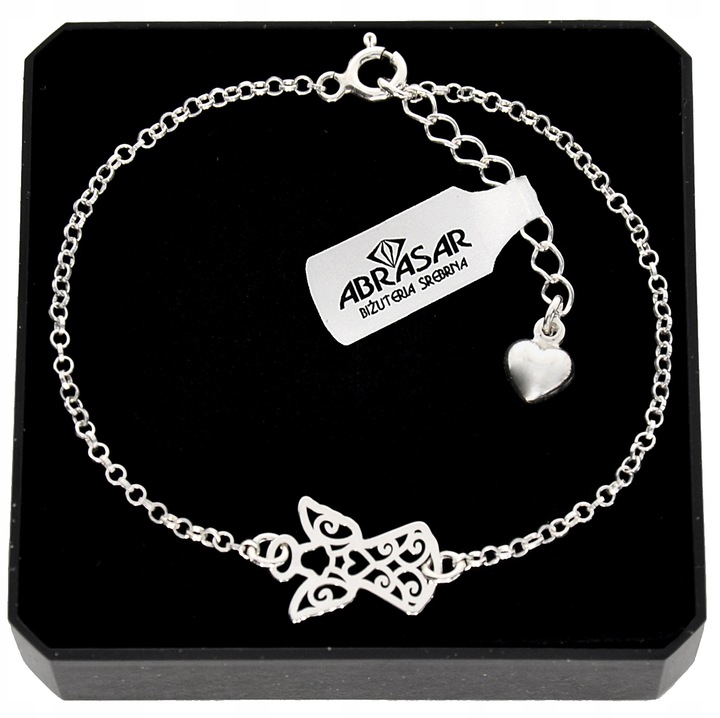 Srebrna bransoletka dla dziewczynki Anioł Serce 925 Komunia Chrzest prezent