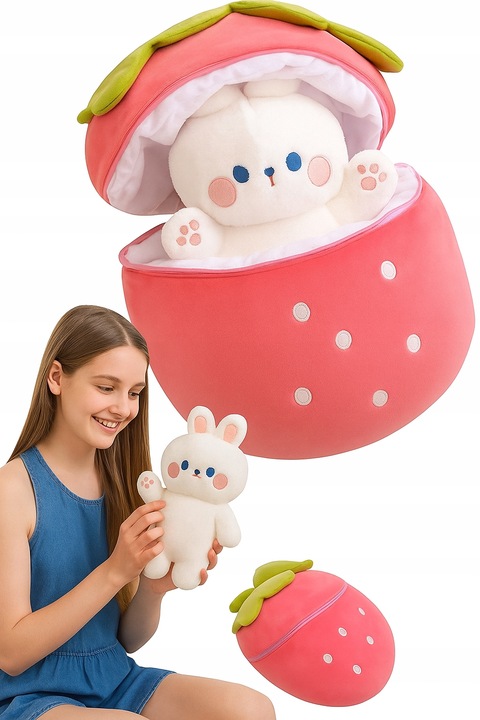 MASKOTKA MARZEŃ! Truskawkowy Królik 2w1 – Zabawka i Poduszka! 60cm