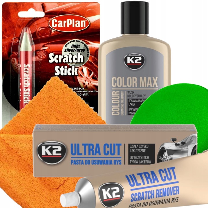 ZESTAW KREDKA PASTA WOSK KOLORYZUJĄCY SREBRNY DO USUWANIA RYS NA RYSY AUTA