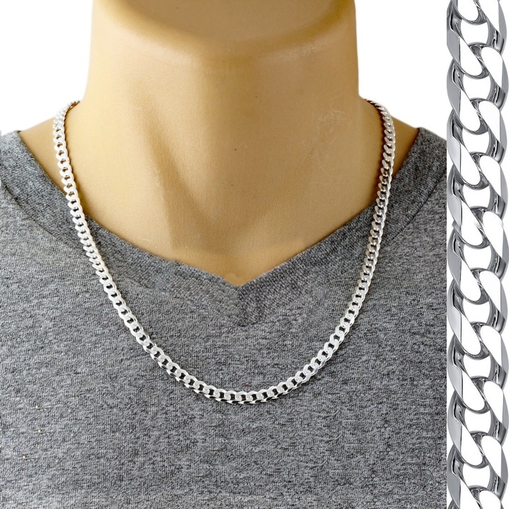 ŁAŃCUCH Srebrny Męski Łańcuszek SREBRO pr.925 5mm Pancerka + GRATIS