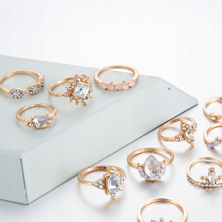 Złoty ZESTAW PIERŚCIONKÓW RETRO PUNK BOHO 10