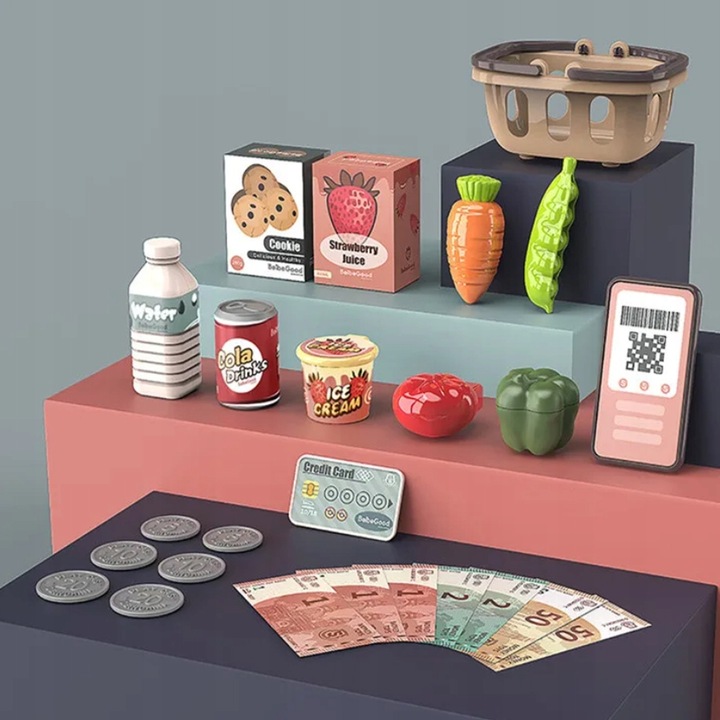 KASA FISKALNA ZABAWKA KASA SKLEPOWA INTERAKTYWNA ZAKUPY SKANER TAŚMA KOSZYK