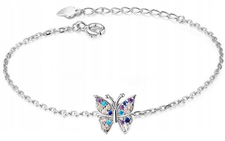 Bransoletka srebrna 925 motyl dla dziewczynki piękny prezent