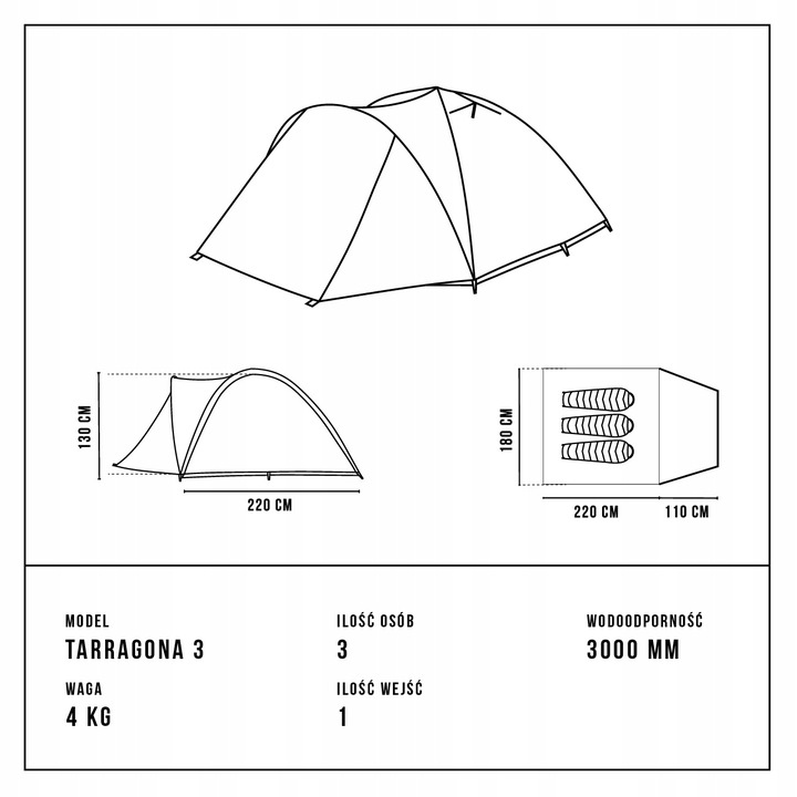 ALPINUS NAMIOT TARRAGONA 3 - 3000mm - 4 kg - KROSNO