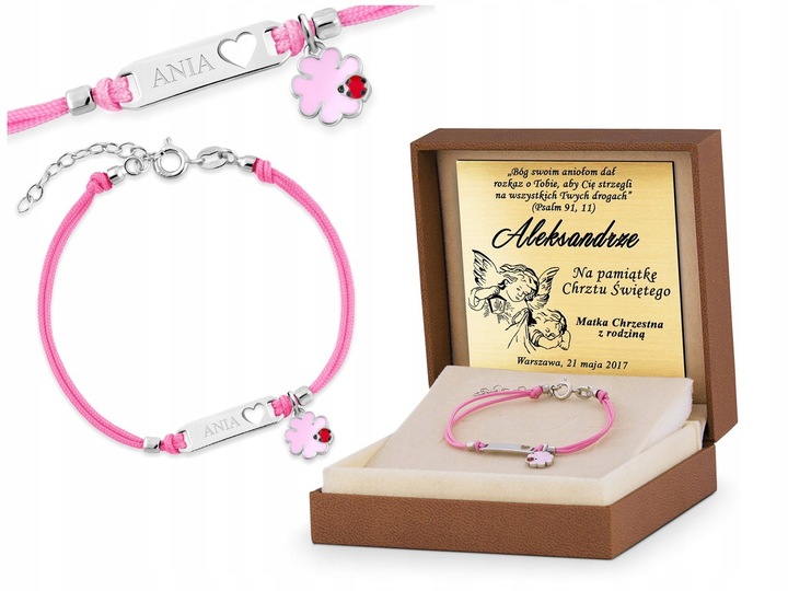 BRANSOLETKA SREBRNA ID 925 KONICZYNKA GRAWER SERCE PAMIĄTKA CHRZTU ŚWIĘTEGO