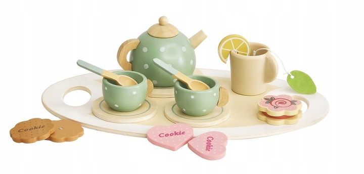 CUKIERNIA DREWNIANY ZESTAW DO HERBATY SERWIS KAWOWY AKCESORIA DO ZABAWY FI