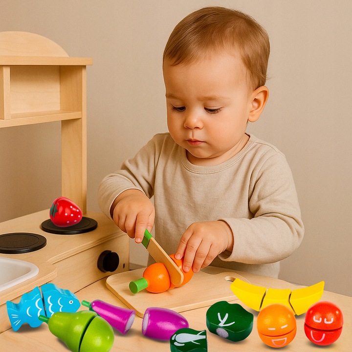 DREWNIANE OWOCE I WARZYWA DO KROJENIA NA RZEPY NÓŻ DESKA KINDERPLAY