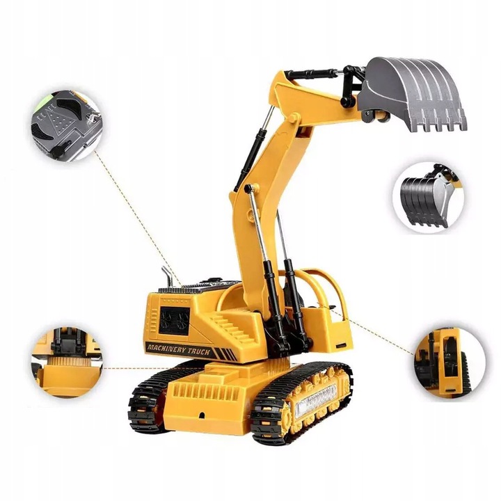 DUŻA KOPARKA ZDALNIE STEROWANA ŚWIATŁO LED PILOT RUCHOME RAMIĘ ŁYŻKA-METAL