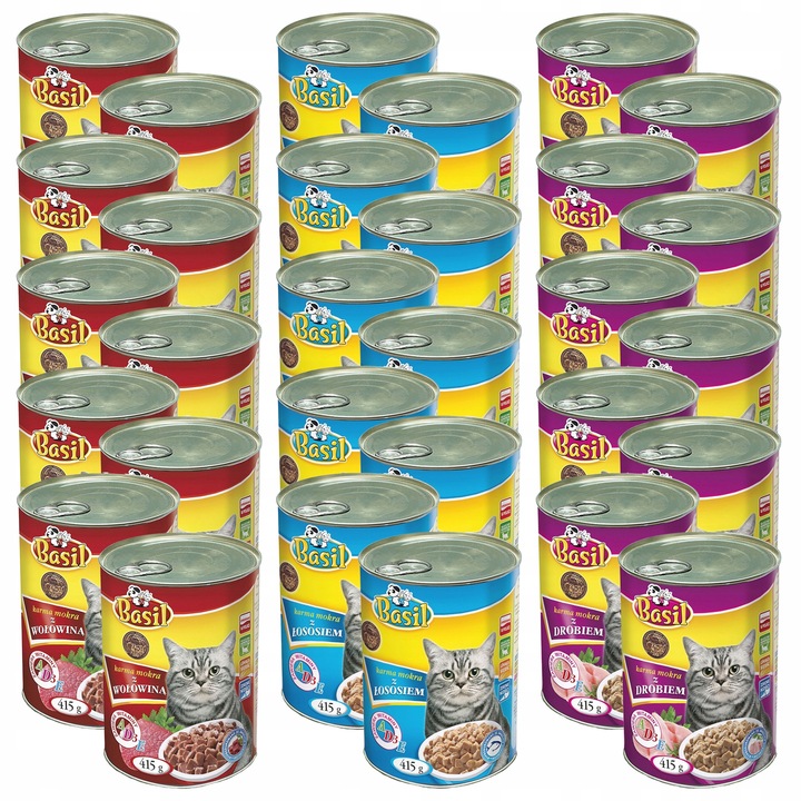 Basil KARMA dla KOTA puszka 415g 24szt MIX SMAKÓW ( 3x8sztuk )
