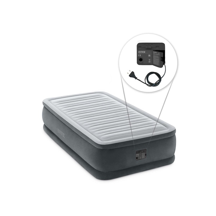 Materac jednoosobowy Intex 191 x 99 x 46 cm szary 64412 FIBER-TECH