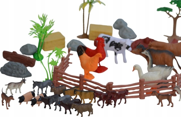 FARMA FIGURKI ZWIERZĘTA WIEŚ DUŻY ZESTAW W POJEMNIKU GOSPODARSKIE ZAGRODA M