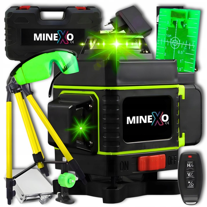 POZIOMNICA LASEROWA LASER KRZYŻOWY 4D 360 + STATYW 16 linii laserowych