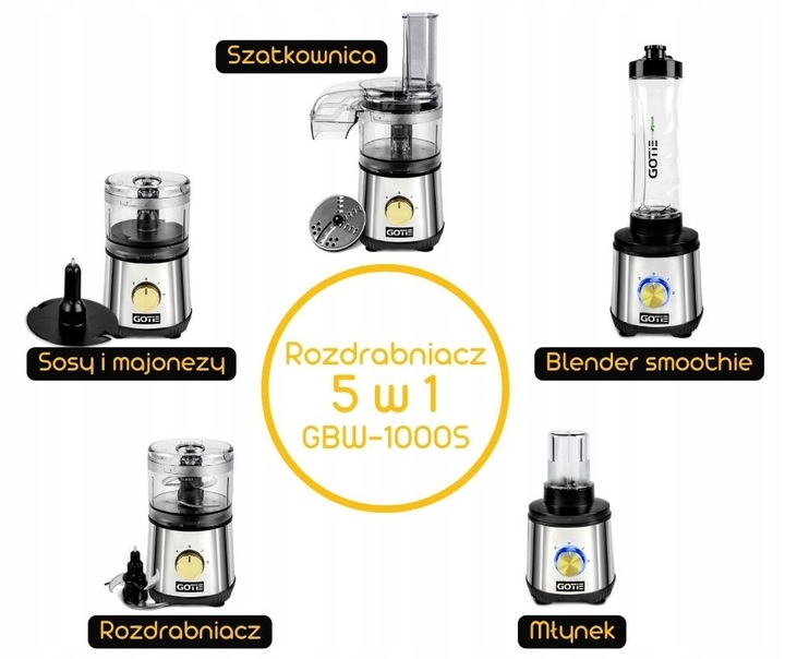 Blender kielichowy GOTIE GBW-1000S 400W rozdrabniacz młynek 5 w 1 Importer