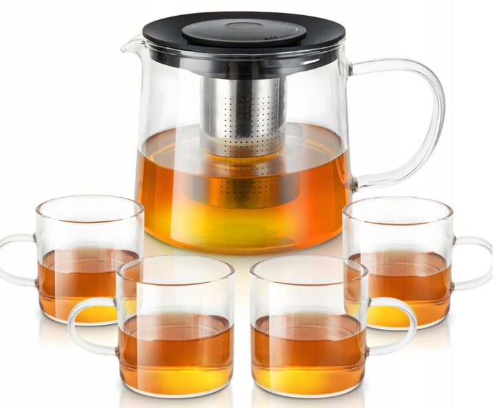 SZKLANY DZBANEK ZAPARZACZ DO HERBATY ZIÓŁ STALOWE SITKO 1,5L