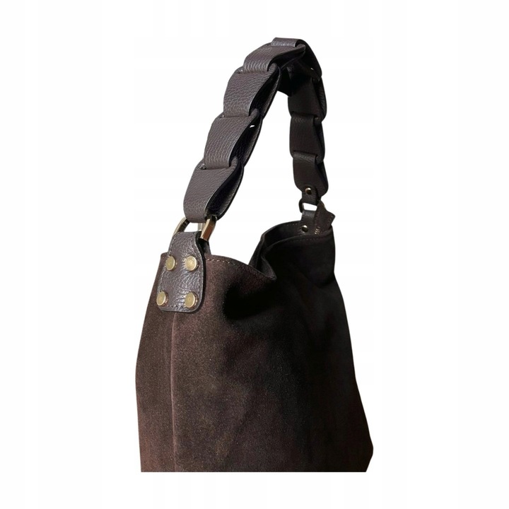 Czekoladowa zamszowa torebka brązowa shopper ZAMSZ NATURALNY Vera Pelle