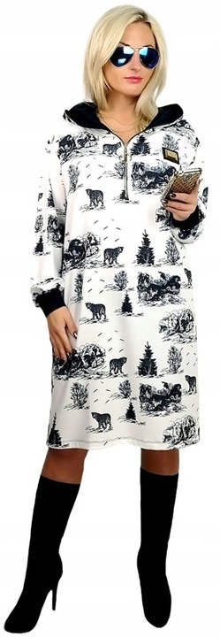 ORYGINALNA DAMSKA SPORTOWA SUKIENKA PROSTA TUBA Z KAPTUREM 48 50 52 UNI