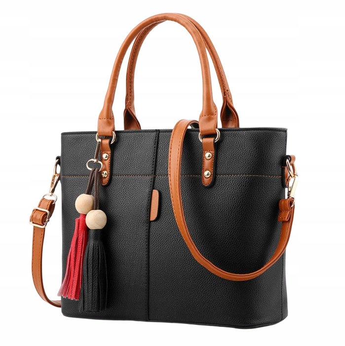 TOREBKA DAMSKA KUFEREK CZARNY z brąz DO RĘKI NA RAMIĘ LISTONOSZKA