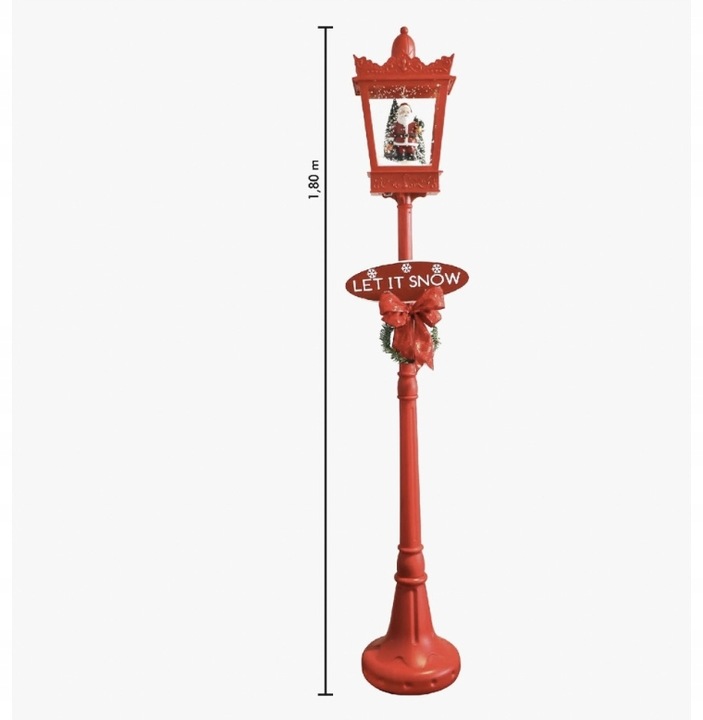 Latarnia świąteczna XL z dźwiękiem wirujący śnieg Mikołaj 180 czerwona