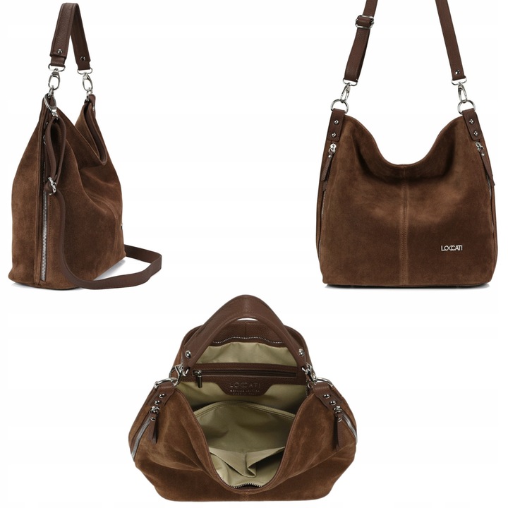 Torebka damska zamszowa worek zamsz skóra naturalna duża a4 markowa LOCCATI