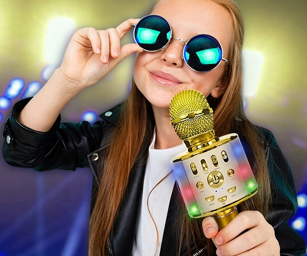 MIKROFON KARAOKE GŁOŚNY Z LAMPKAMI LED DMX ECHO