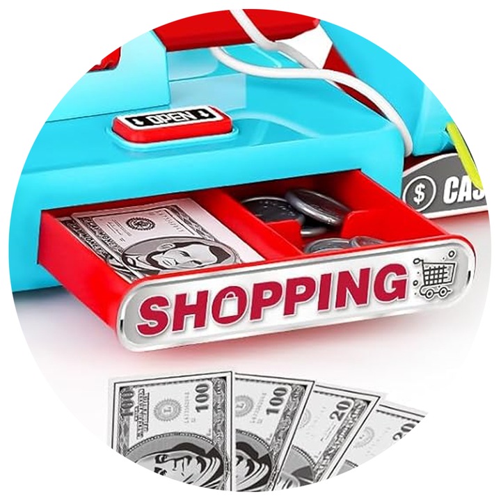 DUŻA KASA FISKALNA Sklepowa DLA DZIECI KALKULATOR Skaner DŹWIĘK MATADI AKC