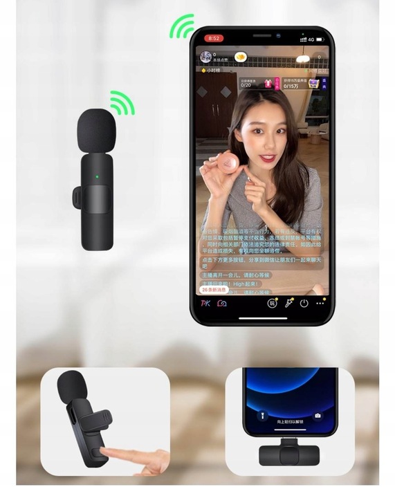 2xMIKROFON KRAWATOWY BEZPRZEWODOWY PRZYPINANY USB-C Lightning do IPhone 2w1