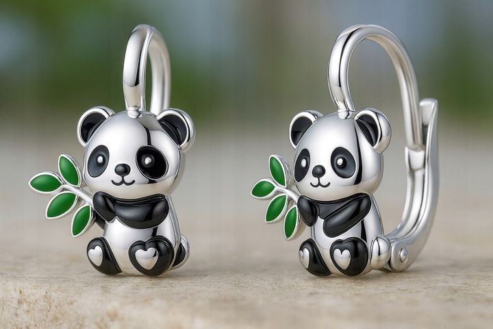 Srebrne kolczyki dla dziewczynki panda srebro próba 925 angielskie
