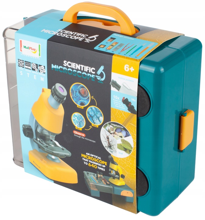 MIKROSKOP NAUKOWY ZABAWKA DLA DZIECI Z AKCESORIAMI W WALIZCE 640X
