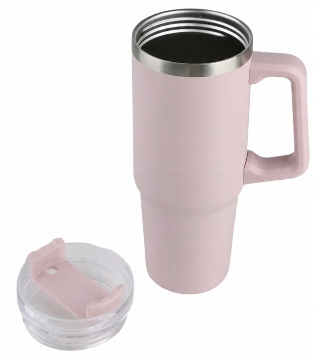 Kubek termiczny do samochodu z uchwytem i słomką Altom Design różowy 880 ml