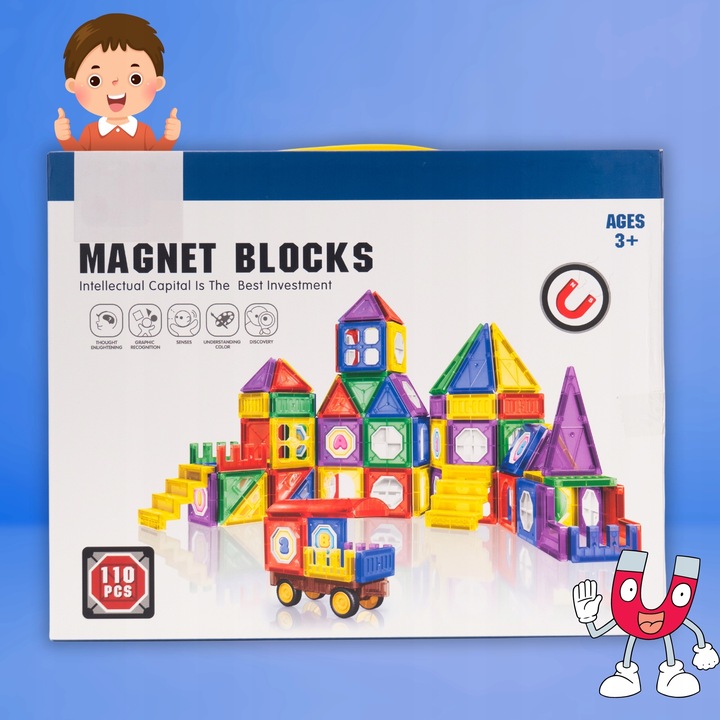 Klocki Magnetyczne 3D Zamek i Pojazdy Duży Zestaw 110 Elementów Edukacyjne