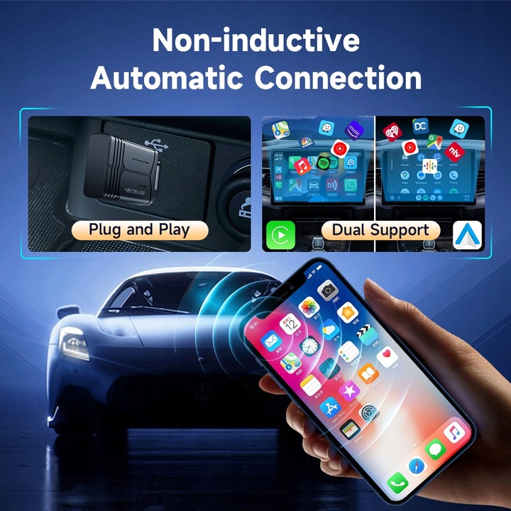 HEYINCAR 2 w 1 Bezprzewodowy adapter samochodowy Apple Carplay Android