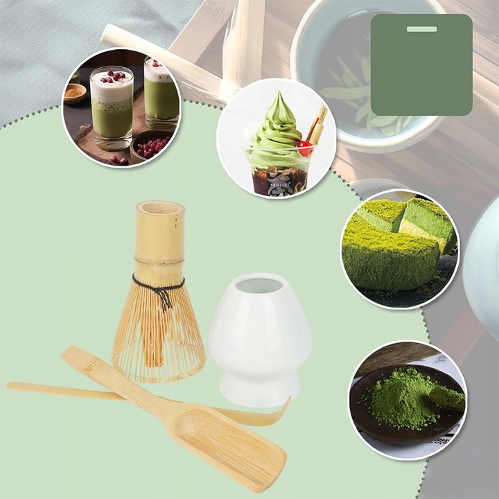 ZESTAW DO HERBATY MATCHA, ZESTAW MIOTEŁKA MATCHA, Z TRZEPACZKĄ 4W1 CERAMIKA