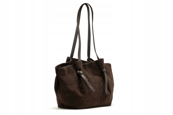 Czekoladowa torebka zamszowa shopper brąz SKÓRA ZAMSZ NATURALNY Vera Pelle