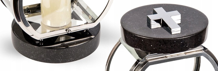 Lampion Na Pomnik Na Nagrobek srebrny stal nierdzewna + czarny granit