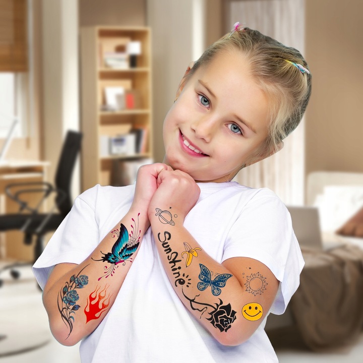 ZESTAW DO ROBIENIA TATUAŻY DUŻY BROKATOWE TATUAŻE ZMYWALNE SZABLONY DIY