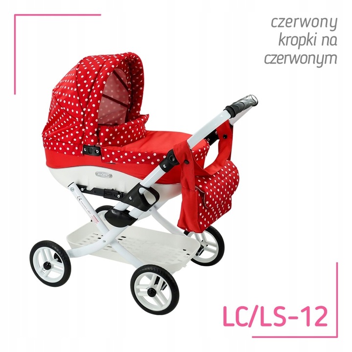 Solidny Wózek dla lalki, lalkowy głęboki Adbor LILY lc-12+ Torebka + Koszyk