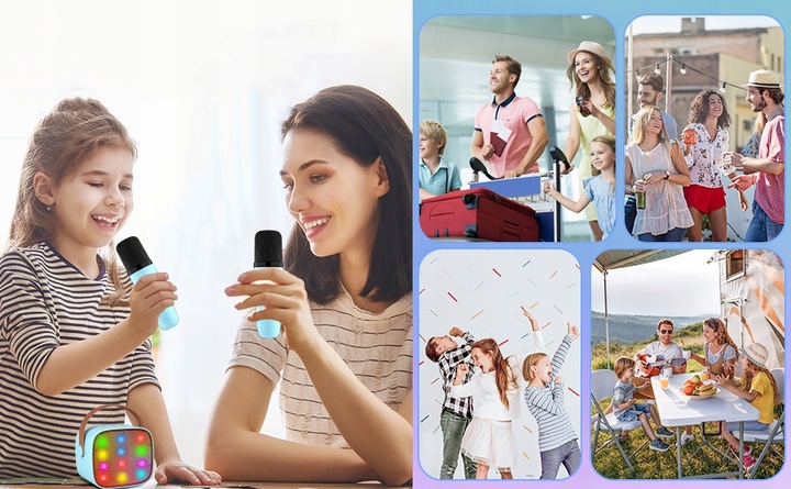 MIKROFON BEZPRZEWODOWY KARAOKE GŁOŚNIKIEM BLUETOOTH GŁOŚNIK Z KOLOROWYM LED