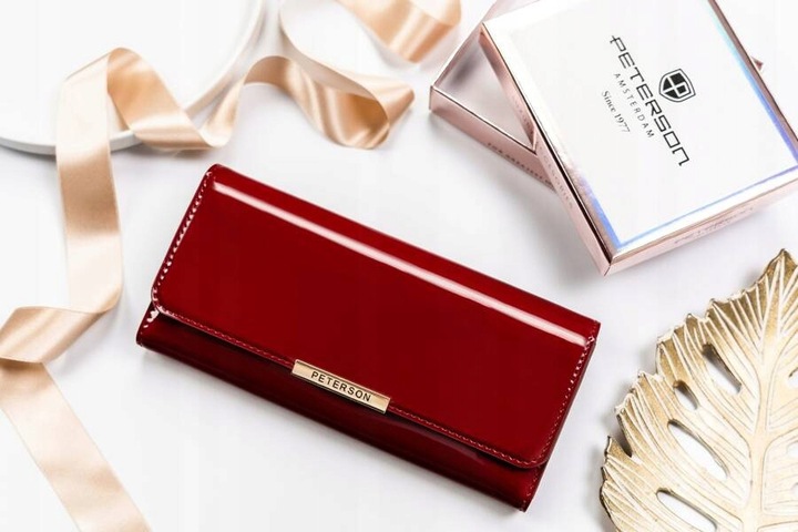 Portfel damski duży RFID na zatrzask pojemny na karty dokumenty PETERSON