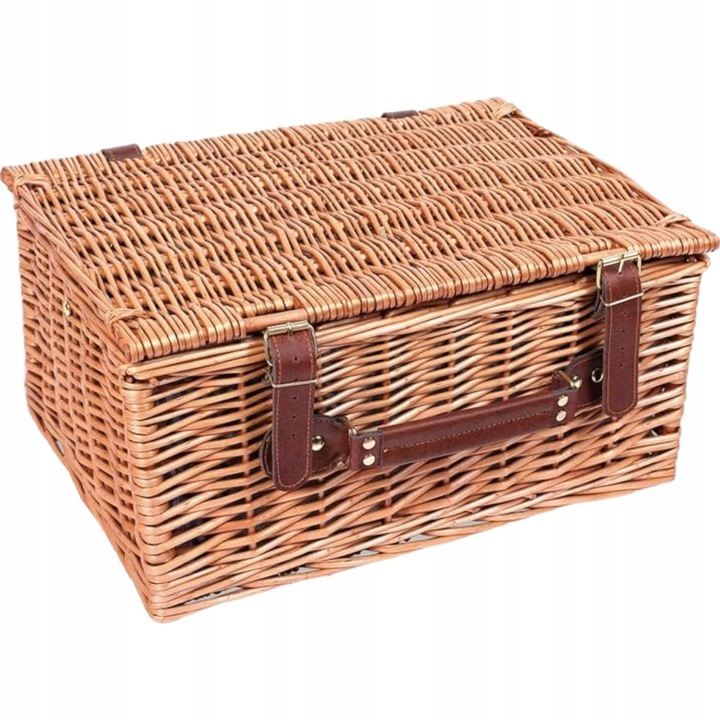 Kosz piknikowy termiczny wiklinowy wyposażenie sztućce talerze 2 osób zesta