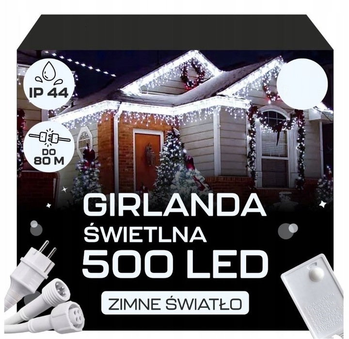SOPLE 500 LED KURTYNA LAMPKI ZEWNĘTRZNE Białe Zimnee 24m Lampki Girlanda