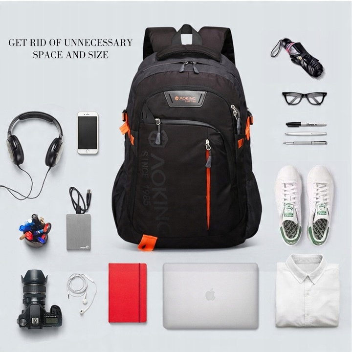 Wszechstronny plecak miejski szkolny 27L czarny AOKING - idealny na codzień