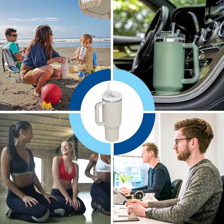 MEGA KUBEK TERMICZNY 1.2L UCHWYT SŁOMKA 2 POKRYWKI SZCZELNY