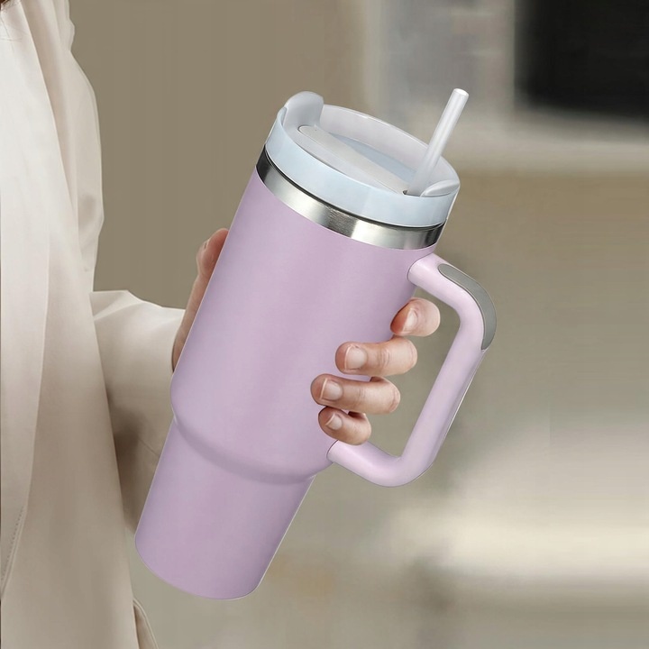 KUBEK TERMICZNY ZE SŁOMKĄ I USTNIKIEM TERMOS DO SAMOCHODU 1200ML fioletowy