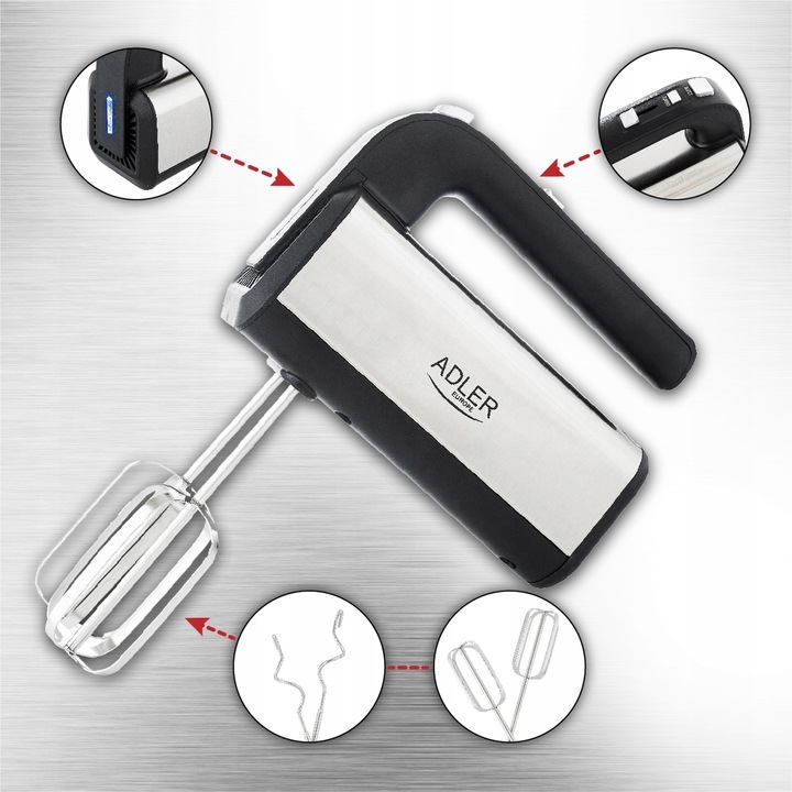 Mikser ręczny Robot kuchenny 800W 5 biegów + TURBO 4 Mieszadła Wolny start