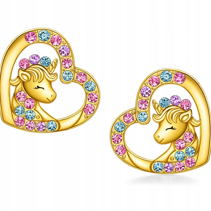 Srebrne kolczyki dla dzieci sztyfty wkrętki jednorożce srebro pozłacane 925